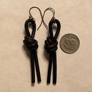 ARTISAN Dark Brown Leather Knot Bronze Earrings